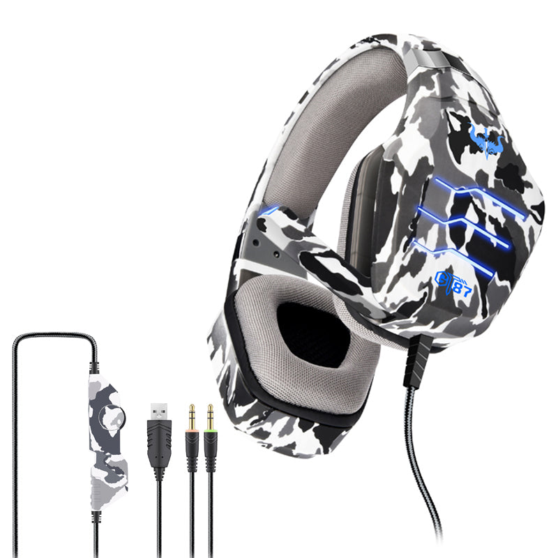 OVLENG GT87 USB+2*3.5mm Wired E-sports Gaming Headphone Camouflage Ergonomic Over-Ear Headset with LED Light OVLENG GT87 USB+2*3.5mm Wired E-sports Gaming Headphone Camouflage Ergonomic Over-Ear Headset with LED Light